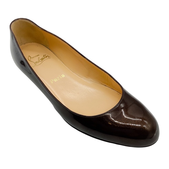 CHRISTIAN LOUBOUTIN BRONZE METALLIC PATENT LEATHER BALLET FLATS - Picture 1 of 8